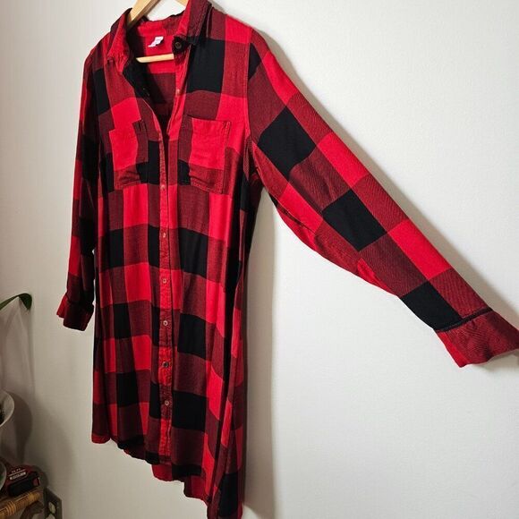 EUC LIKE NEW OLD NAVY RED PLAID TUNIC LONGSLEEVES SIZE M WOMENS - Picture 2 of 13
